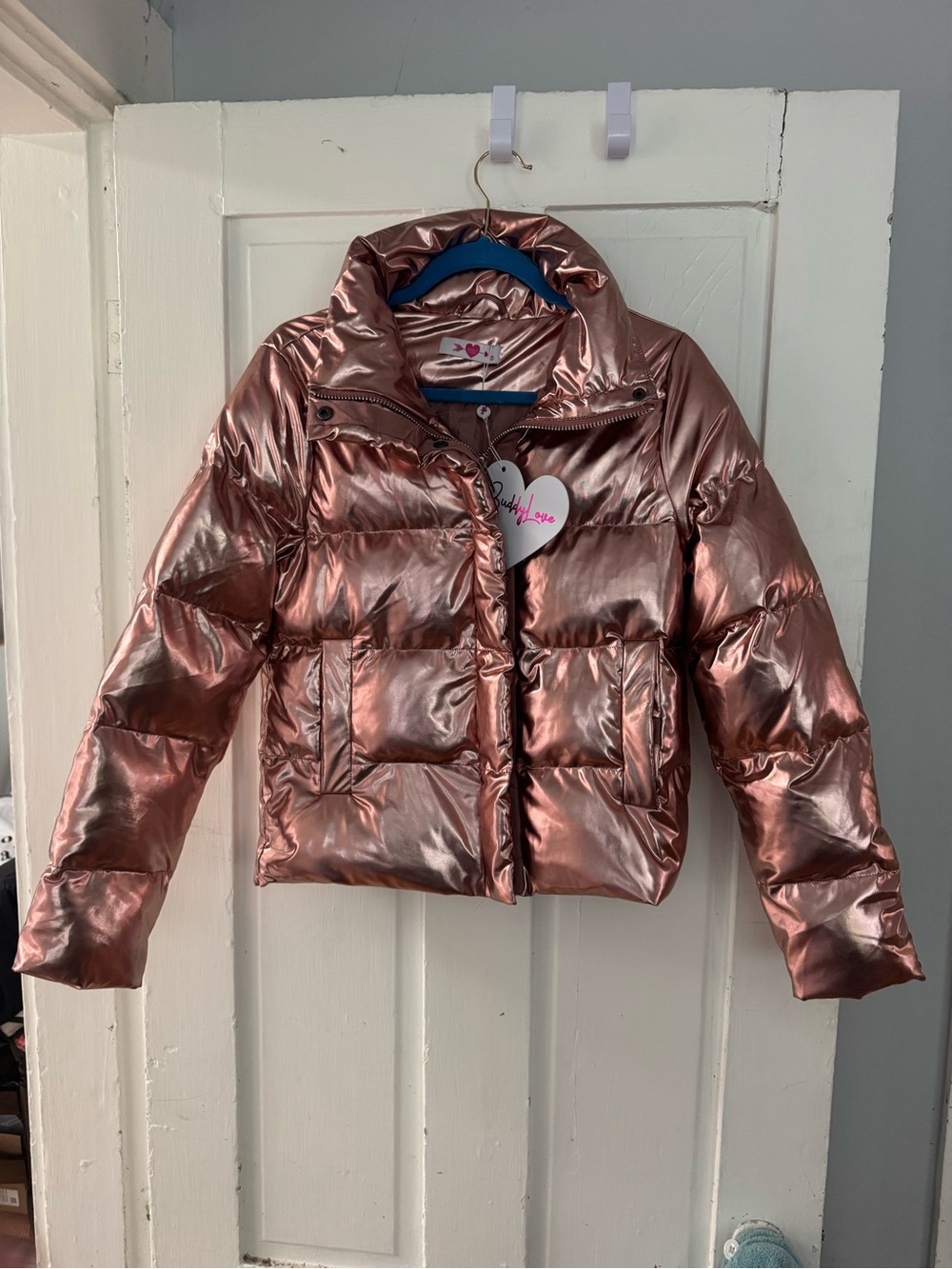 NWT BUDDY LOVE ROSE GOLD CHAMPAGNE ADDISON PUFFER COAT SZ SMALL MSRP $158